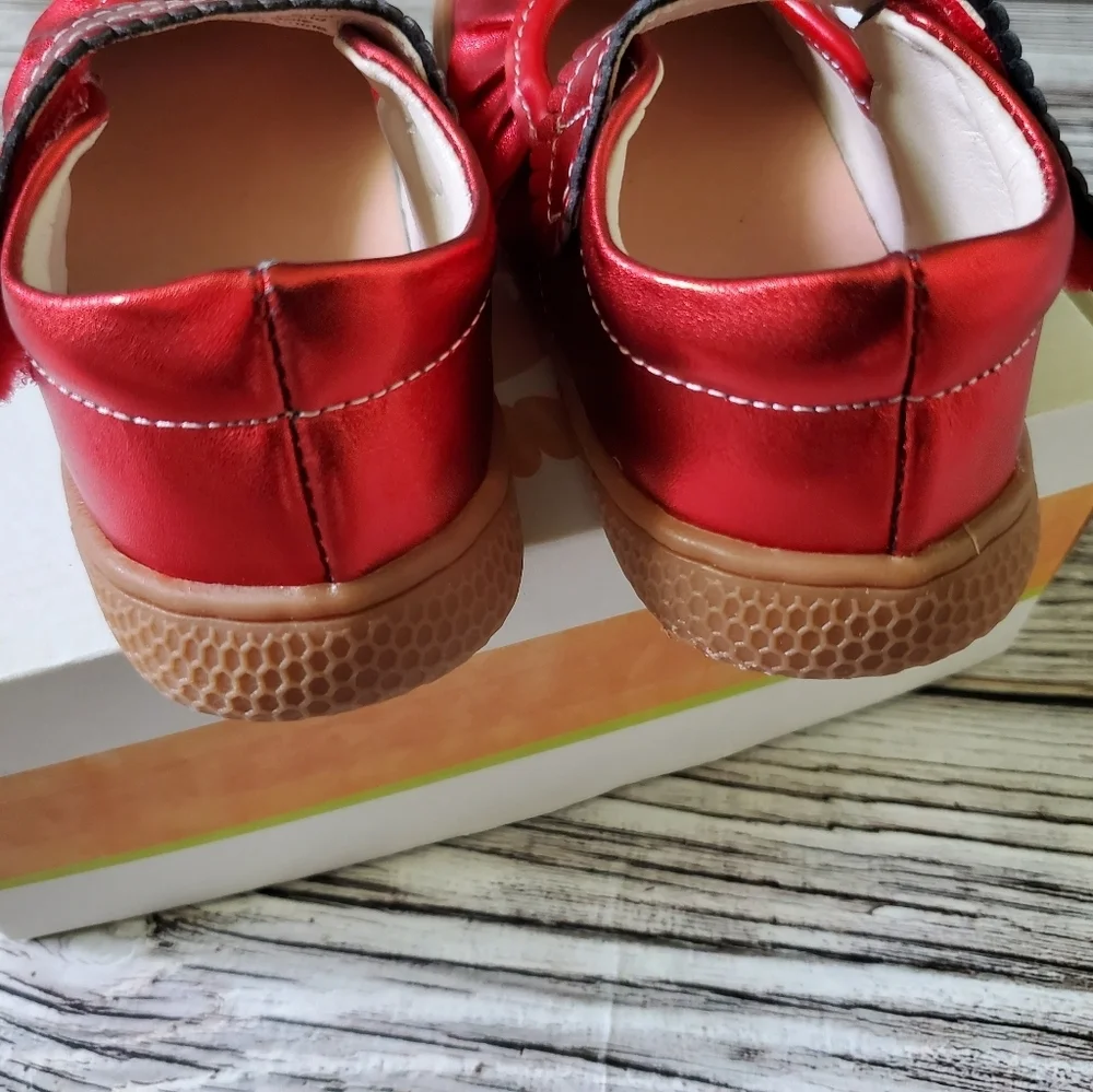 Livie and Luca Metallic Red Ruche Mary Jane Shoes New Without Box
